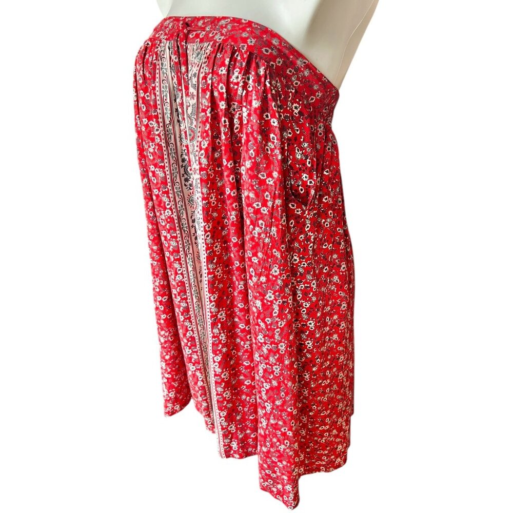 Dalin Women’s Skirt L Rayon Elastic Waist Dress Red Floral Tassel Tie Front - Picture 10 of 15